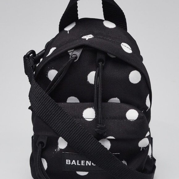Balenciaga Black/White Spots Nylon Oversized Mini Backpack Crossbody Bag - Picture 1 of 10